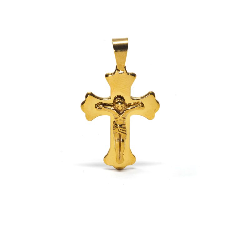 Croix christ acier doré-2-min