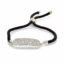 Bracelet acier cordon noir barette fleur zircon-5