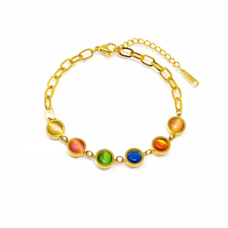 Bracelet mailles ovales + pierres couleurs 18+4cm